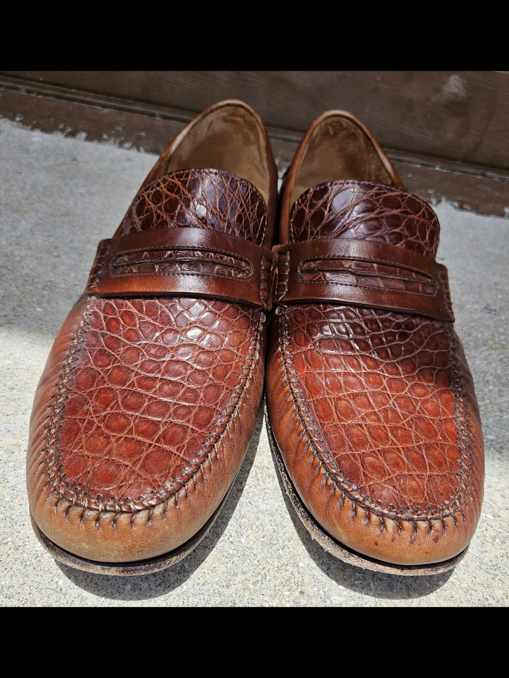 Mezlan Genuine Crocodile Brown Leather Penny Loafer Slip On Dress Shoe SZ 11.5 M